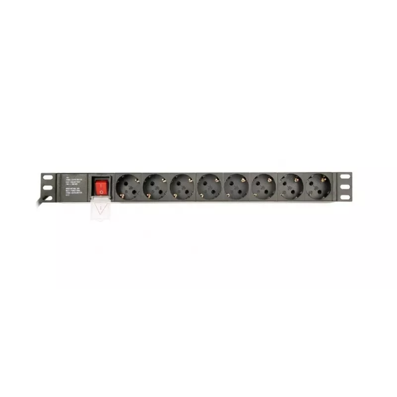 Gembird EG-PDU-014-C14 maitinimo skirstytuvas, 8 lizdai, C14 įvadas, 3 m laidas, 1U, 3680 W, 10 A, aliuminis, juoda