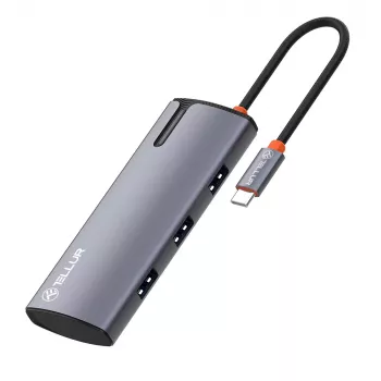 USB-C centrinis įrenginys Tellur TLL321061 su PD 3.0 100W, HDMI išėjimu ir 3× USB 3.0 prievadais