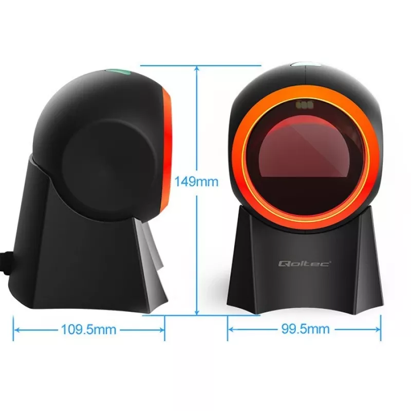 Stalinis brūkšninių kodų skaitytuvas QOLTEC 50857 — 1D/2D, USB, ABS korpusas, juodas, 1,75 m laidas