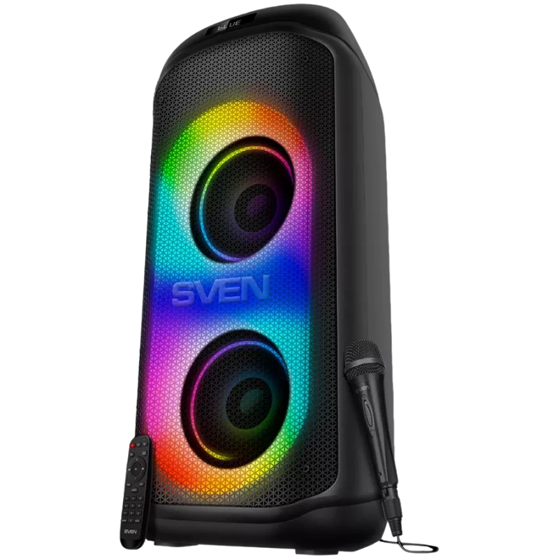 Nešiojamas garsiakalbis SVEN PS-1050, juodas (200W, TWS, Bluetooth, FM, USB, microSD, LED ekranas, 7200mAh)