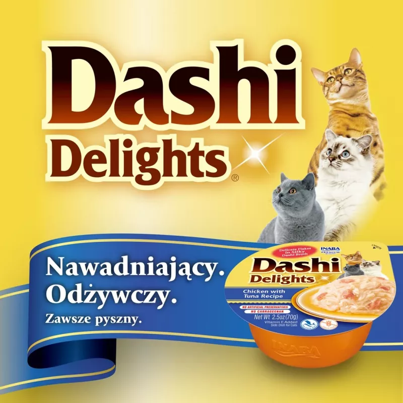 Šlapi skanėstai katėms INABA Dashi Delights vištiena su lašiša sultinyje 70 g