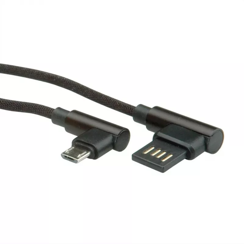 ROLINE USB 2.0 laidas, kampinis, Type A reversibilus - Micro B, ST/ST, juodas, 0,8 m (11.02.8720)