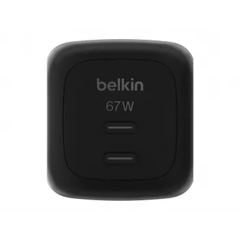 Greičiasis AC sieninis įkroviklis Belkin WCH020kqBK, 2× USB-C, universali suderinamumas, apsauga nuo perkrovų, juodas