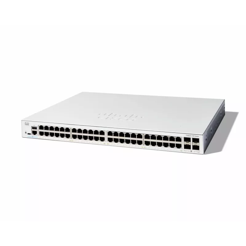 Valdomas jungiklis Cisco Catalyst 1300-48T-4G, 48 prievadų GE, 4x1GE SFP, ribota viso naudojimo laiko apsauga (C1300-48T-4G)