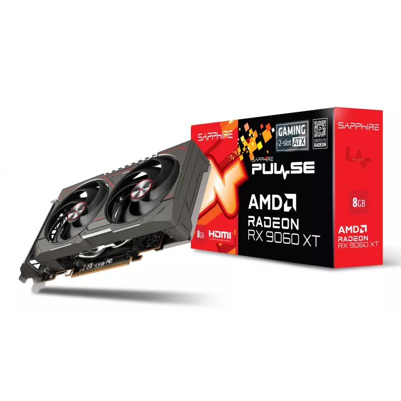 Vaizdo plokštė Sapphire Radeon RX 9060 XT – 8 GB GDDR6, 128 bitų, PCIe x16 5.0, dviejų ventiliatorių aušinimas