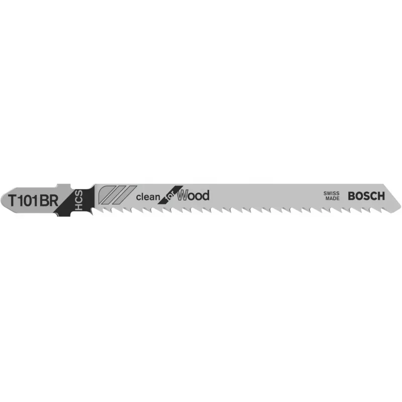 Bosch T 101 BR Clean for Wood pjūklo geležtės, pjūklo diskas, medžio drožlių plokštė, medienos plaušų plokštė, panelė, minkšta mediena, didelio anglingumo plienas (HCS), juoda, nerūdijantis plienas, 2,5 mm, 3 cm