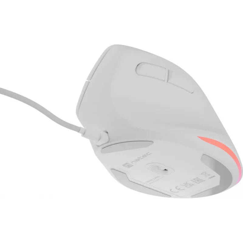 NATEC Crake 2 Pro vertikali pelė, dešinei rankai, USB-A, optinė, 12800 DPI, balta