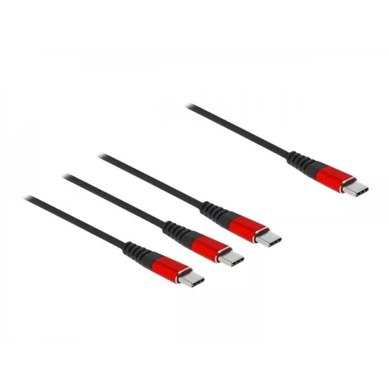 USB įkrovimo laidas DeLOCK 3 in 1 USB Type-C į 3 x USB Type-C 1 m juodas/raudonas