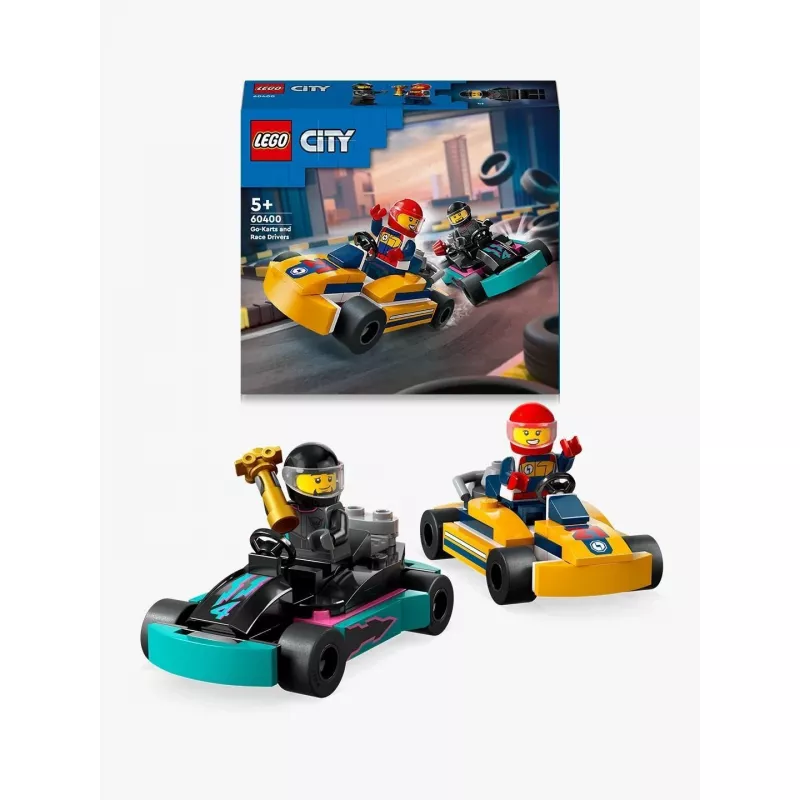 Konstruktorius LEGO 60400 City Lenktyniniai Kartai su lenktynininkais – žaidimo rinkinys su minifigūrėlėmis ir transporto priemonėmis