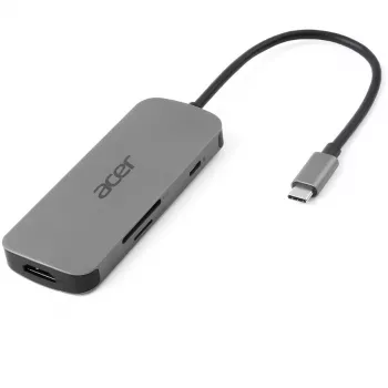 7-in-1 USB-C stotelė Acer – USB 3.2 Gen 1 Type-C, 3x USB-A, HDMI, SD/MicroSD, 100W PD, sidabrinė