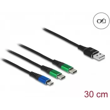 DeLOCK USB įkrovimo laidas 3 in 1 Type-A į Micro USB / 2 x USB Type-C 30 cm