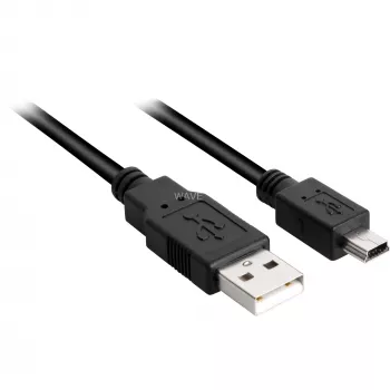 USB 2.0 kabelis, USB-A kištukas > Mini-USB kištukas (juodas, 2,0 m, dvigubai ekranuotas)
