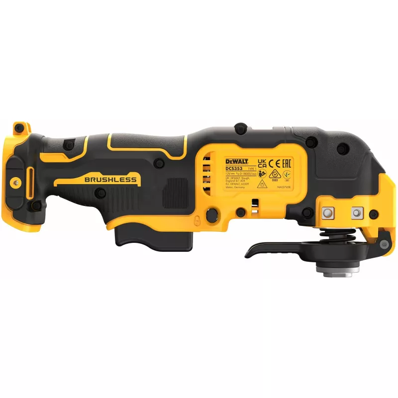 Osciliacinis daugiafunkcis įrankis DeWalt DCS353NT-XJ, bešepetėlis, belaidis, 12 W, 840 g, juodai/geltonas