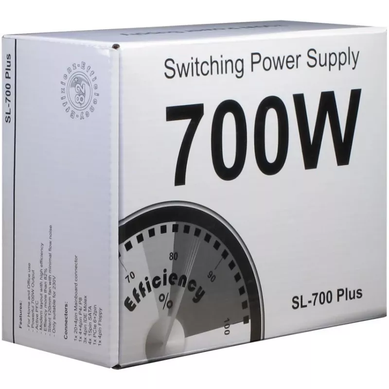 Maitinimo blokas Inter-Tech SL-700 Plus, 700 W, ATX12V 2.4, aktyvus PFC, sidabrinis