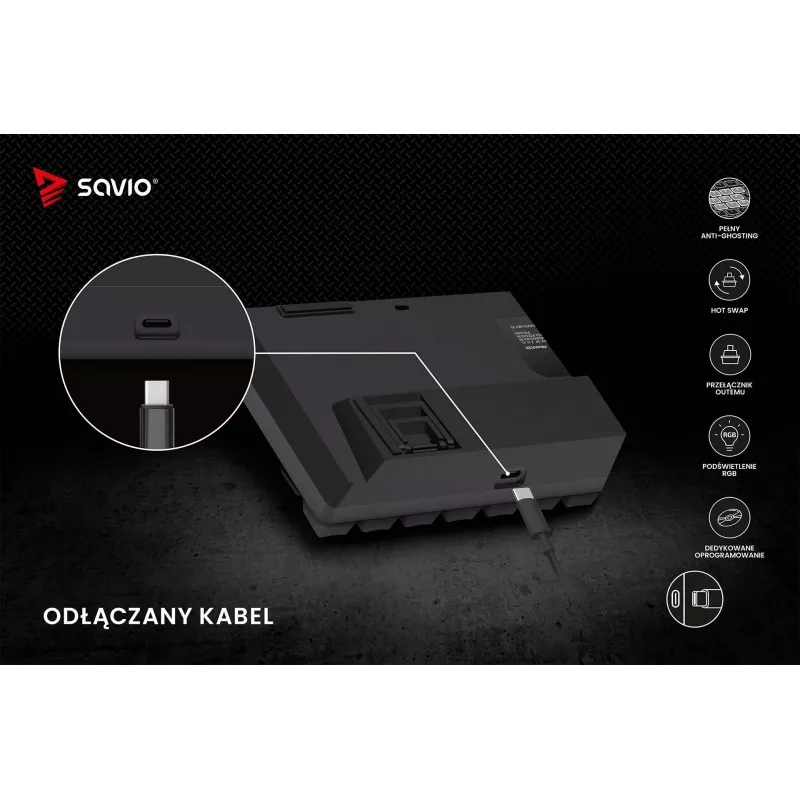 Mechaninė žaidimų klaviatūra SAVIO BLACKOUT X2 BROWN 61 klavišas 60% USB QWERTY RGB Outemu Brown