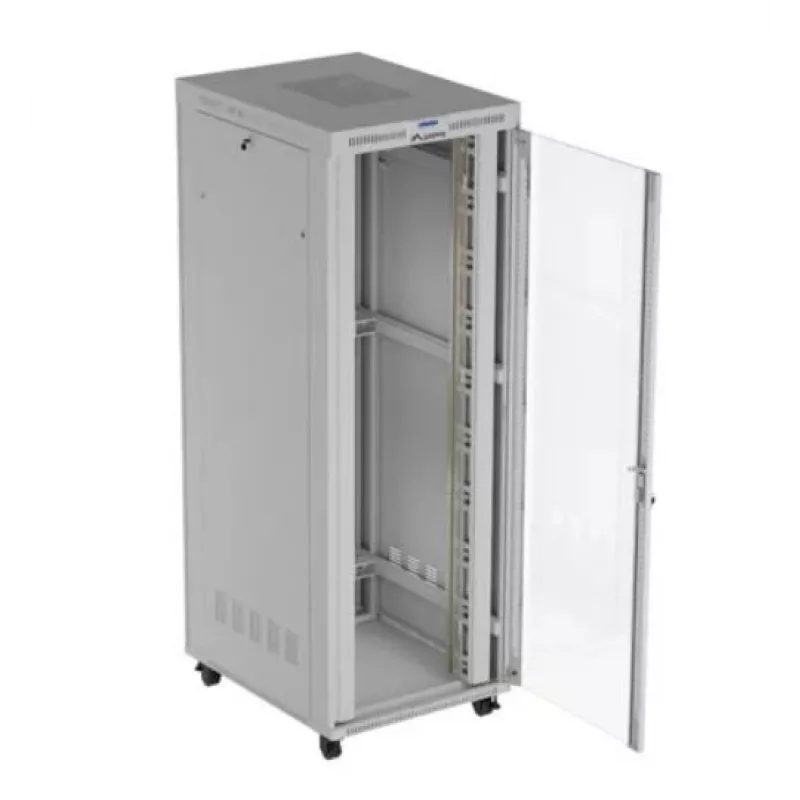 Stovimas serverio stovas LANBERG FF01-8047-12SL 47U 800x1000 mm pilkas su priekinėmis ir galinėmis stiklinėmis durelėmis bei vieta LCD ekranui