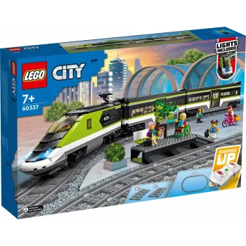 LEGO City 60337 Express keleivinis traukinys su nuotolinio valdymo pultu, žaislas vaikams, berniukams ir mergaitėms, su veikiančiais priekiniais žibintais, 2 vagonais ir 24 bėgių dalimis