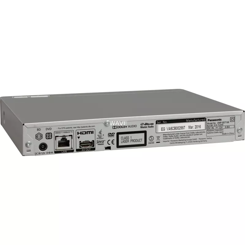 Panasonic Blu-ray grotuvas DMP-BDT168EG – DVD, MP3, WMA, JPEG, WAV, XviD, AAC, AVCHD, MKV, CD-DA, FLAC, MPO, BD-MV, ALAC, USB