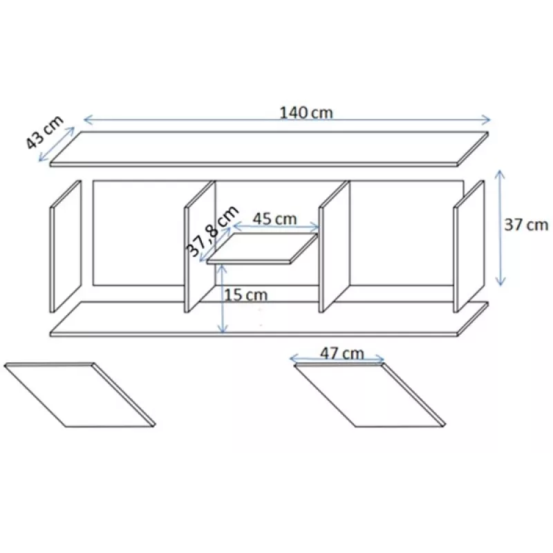 TV spintelė SOHO 140x43x37 cm cashmere viršus, juodas rėmas