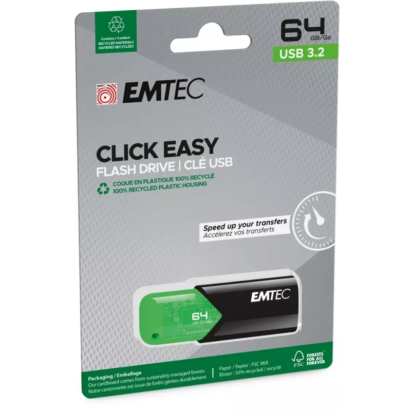 USB atmintukas Emtec 64GB USB Type-A 3.2 Gen 1 Click Easy