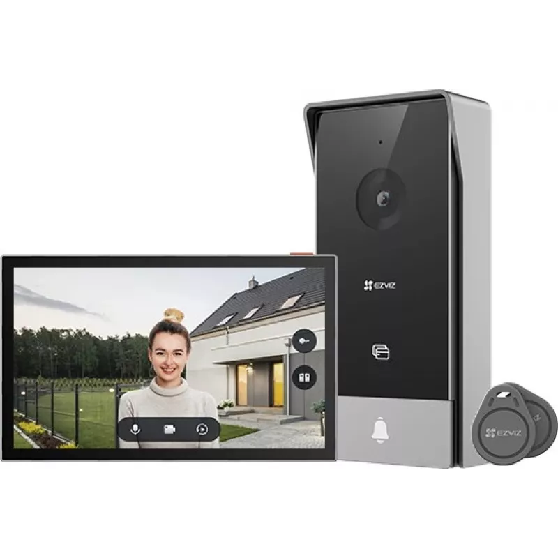 Vaizdo domofono rinkinys EZVIZ HP5 7 colių (17,8 cm) vidaus / lauko, 1080p, 2,4/5 GHz Wi‑Fi, „MicroSD“ iki 512 GB, atsparus vandeniui