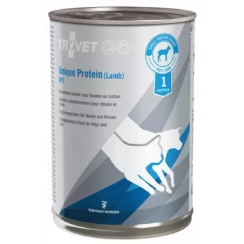 Šlapia vieno baltymo veterinarinė dieta TROVET Unique Protein UPL ėriena 400 g
