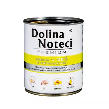 Šlapias šunų ėdalas Dolina Noteci DOLINA NOTECI Premium, 800 g skardinė, žąsiena ir bulvės, suaugusiems šunims, be grūdų