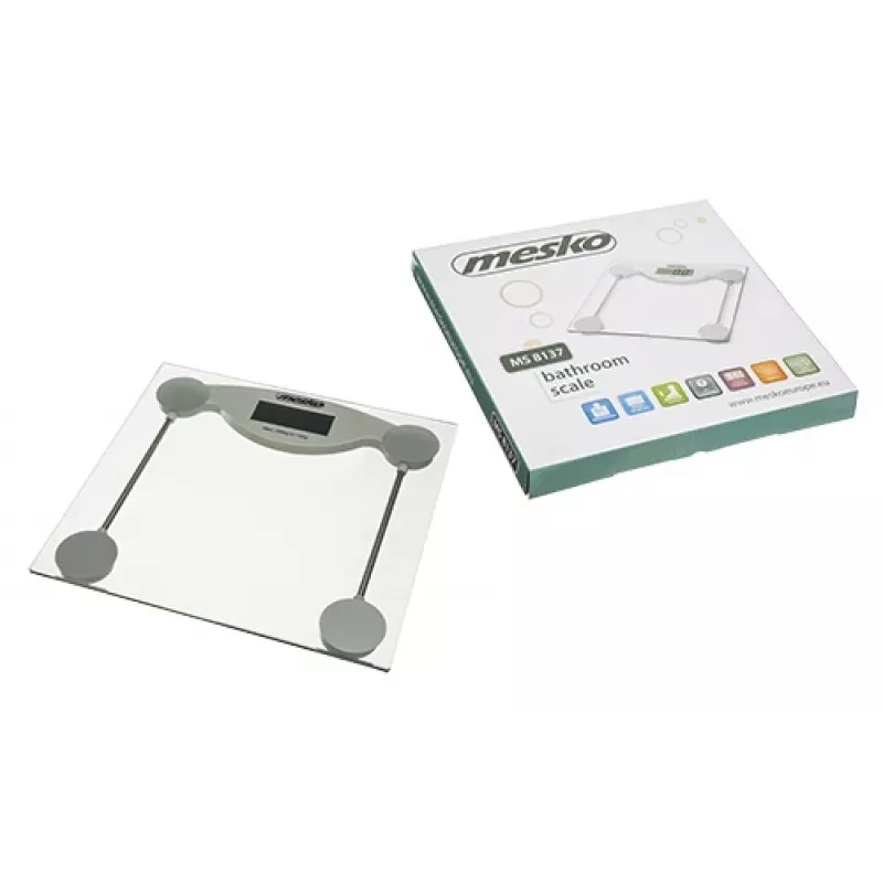 Svarstyklės elektroninės asmeninės Mesko MS 8137 – 150 kg talpa, 100 g tikslumas, balta/permatoma