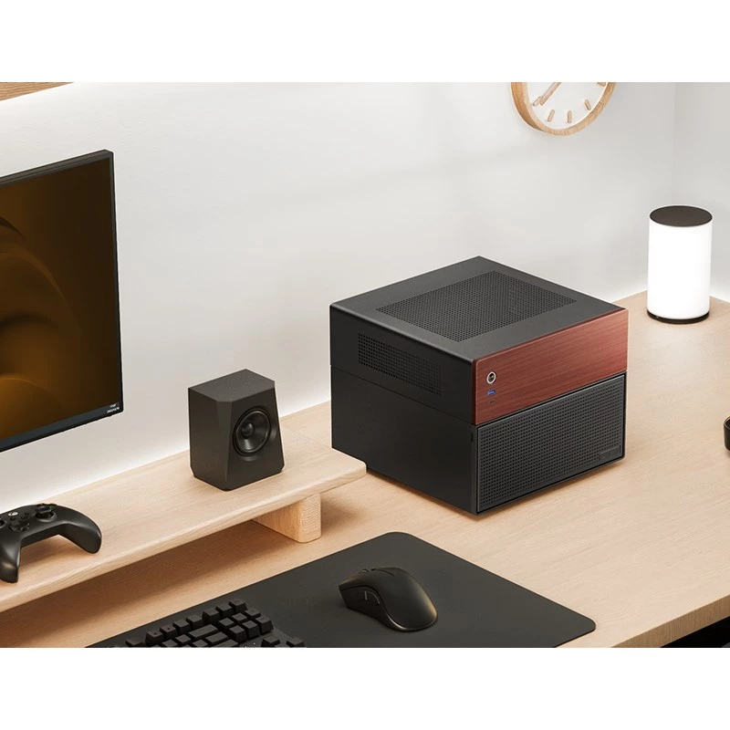 Jonsbo N4 Microtower korpusas juodas tvirtas plieninis kompaktiškas PC dėklas