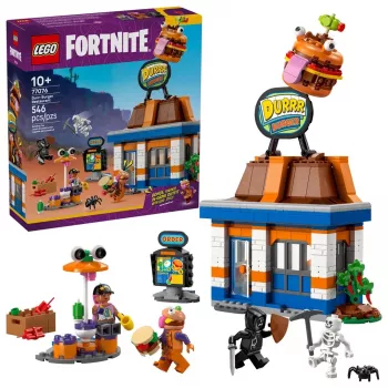 LEGO FORTNITE 77076 Durrr Burger restorano statybinis rinkinys — 546 dalių, 4 minifigūrėlės, 270×180×90 mm