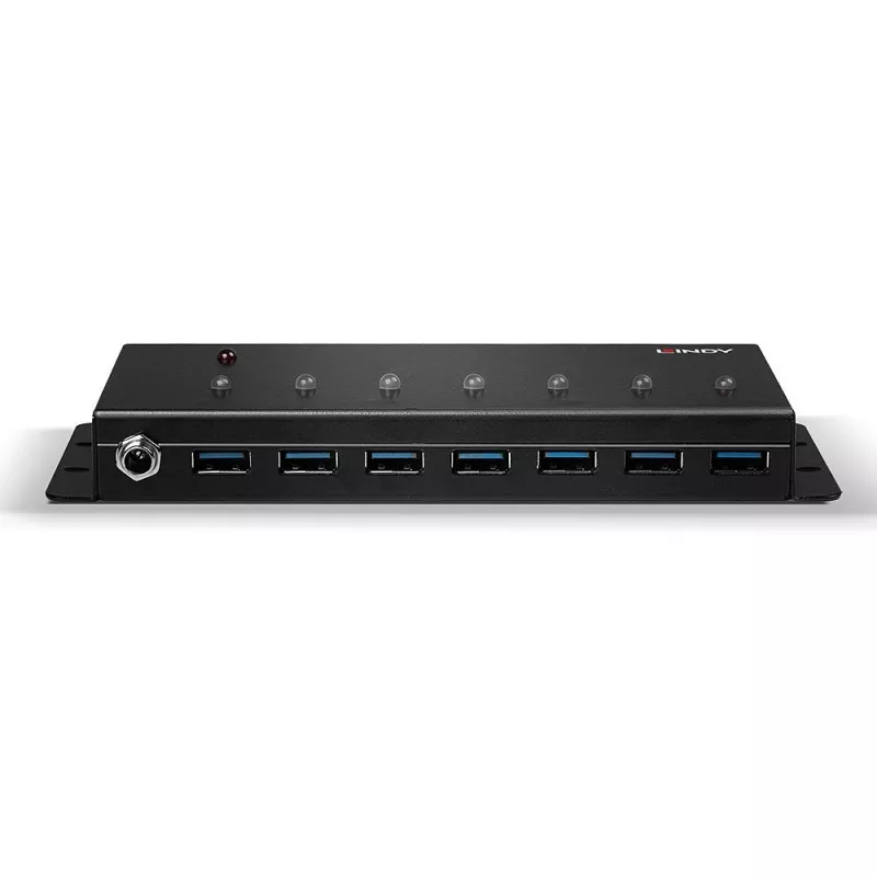 Lindy 7 prievadų USB 3.0 metalinis USB šakotuvas, USB 3.2 Gen 1 (3.1 Gen 1) Type-A, 5000 Mbit/s, juodas, 0,8 m, 185 mm, 75 mm