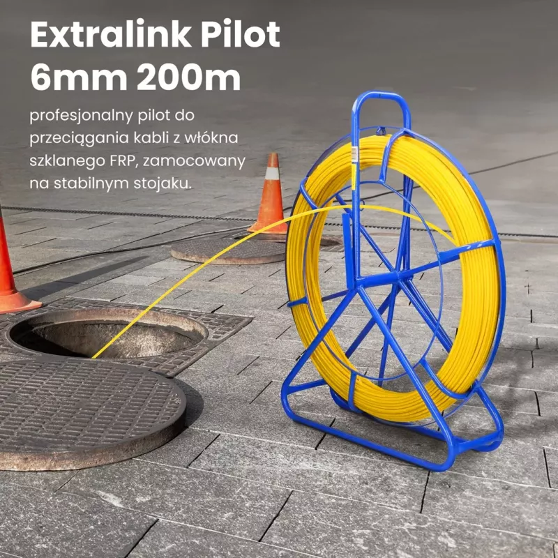 Kabelių traukimo strypas Extralink Pilot 6mm 200m stiklo pluoštas FRP geltonas