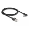 USB 2.0 laidas, USB-A kištukas > USB-C kištukas (juodas, 1 metras, pintas, 90° kampu)
