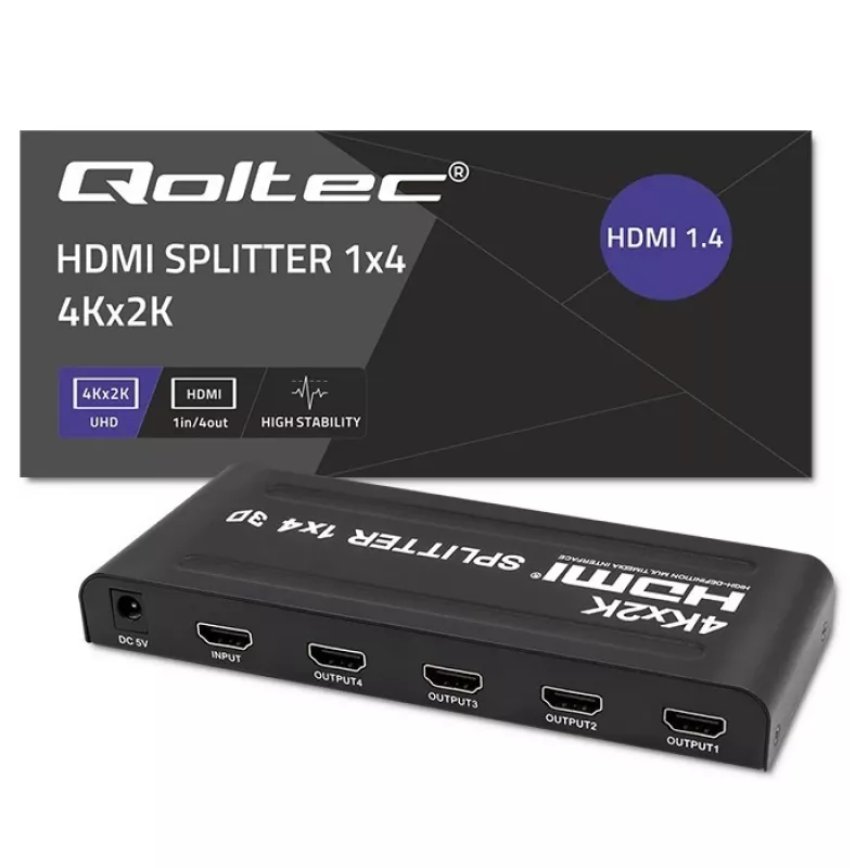Qoltec 51798 Aktyvus HDMI skirstytuvas 4 x HDMI 4K x 2K | 3,4 Gb/s