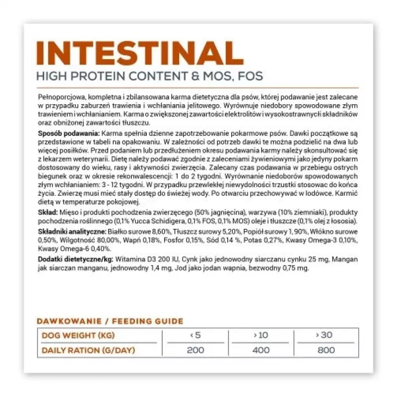 Šlapias šunų ėdalas VETEXPERT Veterinary Diet Intestinal 400 g, paukštiena, be grūdų, skirtas atsigavimui po virškinimo trakto operacijos