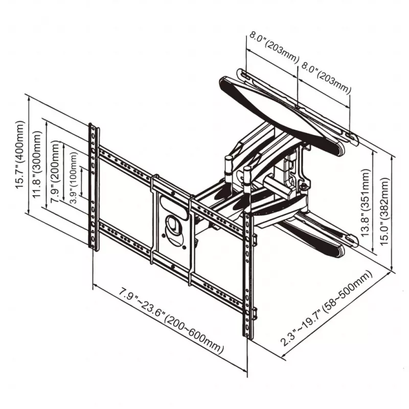 GART TV laikiklis LCD/LED 40-75 col. 45 kg vertikalus/horizontalus reguliavimas 58-380 mm max VESA 600x400