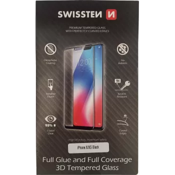 Apsauginis stiklas SWISSTEN 3D Full-Glue iPhone X/XS – juodas, viso ekrano
