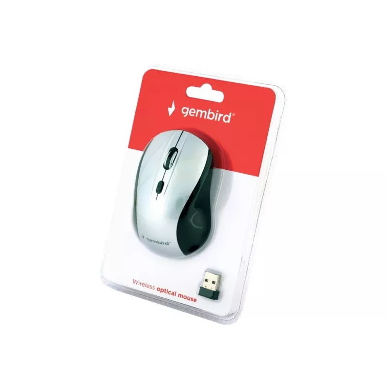 Belaidė optinė pelė Gembird MUSW-4B-02-BS, RF, abipusė, 1600 DPI, 4 mygtukai, sidabrinė/juoda