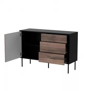 Komoda cama meble CORTINA 1D3S 120x40x81 cm, juoda/riešutas, 3 stalčiai, medžio drožlių plokštė