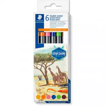 Staedtler 3001 C6-3 flomasterių rinkinys – 6 spalvos, smulkus antgalis, dvi galvutės (bullet ir brush)