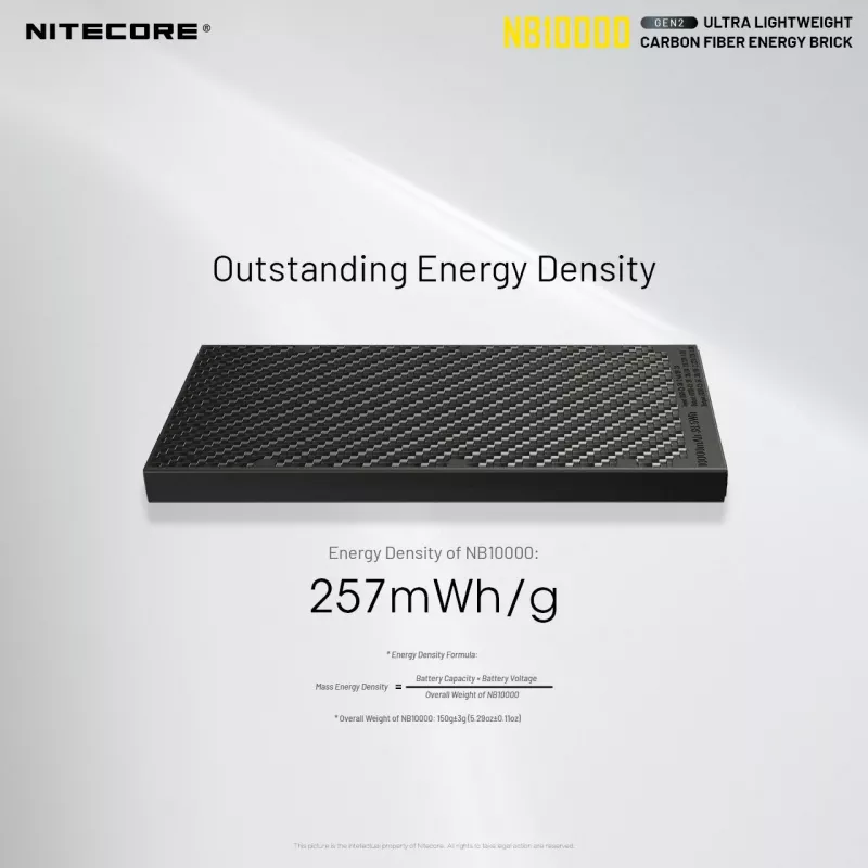 Nešiojamas power bank Nitecore NB10000 — 10000 mAh, USB‑A + USB‑C, 38 W bendra galia, pilka