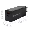 Qoltec 52382 GaN POWER PRO įkroviklis | 1xUSB Type-C | 1xUSB A | 100W | 5-20V | 1.5-5A | PD | Juodas