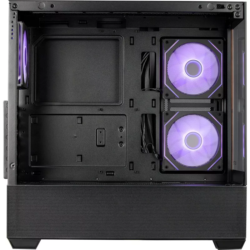 Cooler Master Elite 690 kompiuterio korpusas, Midi bokštas, ATX, grūdintas stiklas - 4x ARGB ventiliatoriai, medis, juoda
