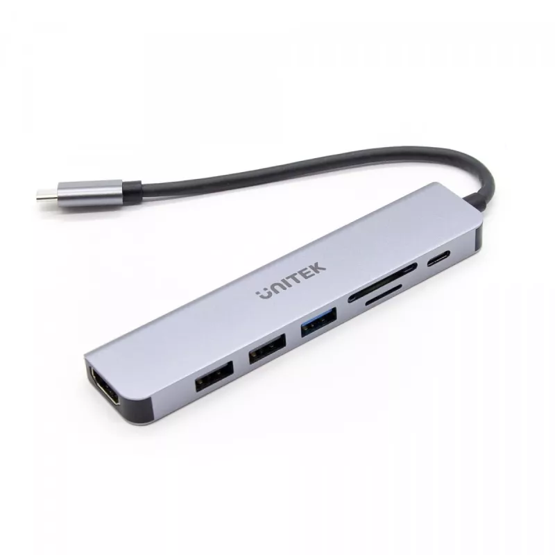 USB-C HUB Unitek 7v1 Aliuminis PD 100W 5 Gbps – kelių prievadų adapteris su Power Delivery