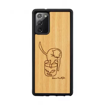 Apsauginis dėklas Samsung Galaxy Note 20 su katės ir žuvies raštu, medinis