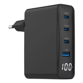 Gembird TA-UC-PDQC100LCD-01-BK greitasis 100 W USB įkroviklis nešiojamam kompiuteriui ir telefonui, juodas