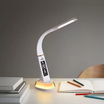 Stalinė LED lempa Hawk HW-LAMP05 balta, reguliuojama, su laikrodžiu ir RGB apšvietimu