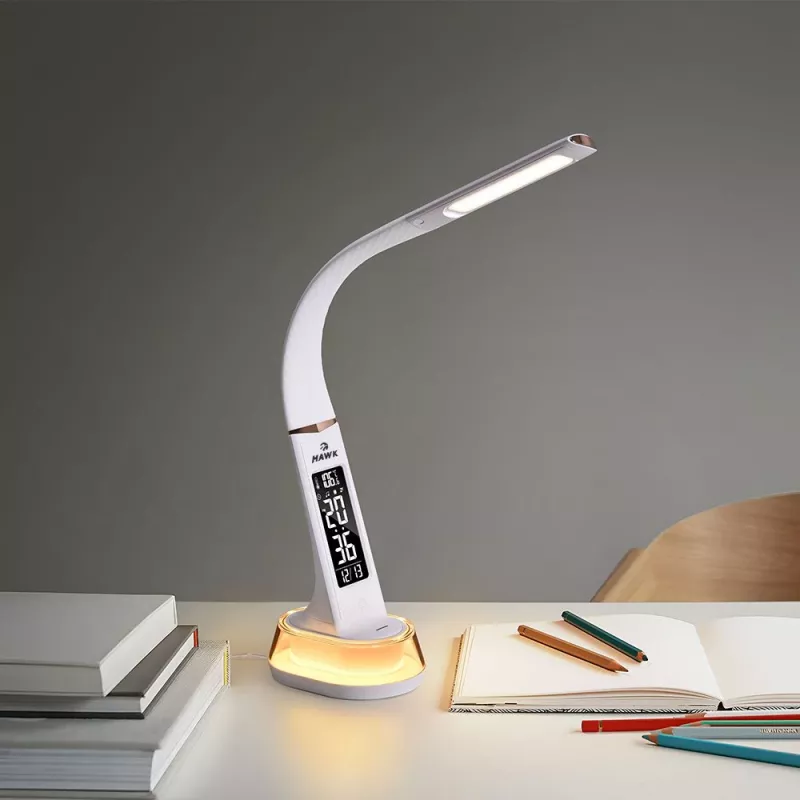 Stalinė LED lempa Hawk HW-LAMP05 balta, reguliuojama, su laikrodžiu ir RGB apšvietimu