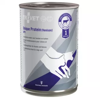 Šlapias šunų ėdalas TROVET UPV Unique Protein Venison 400 g – vienintelis gyvūninis baltymas