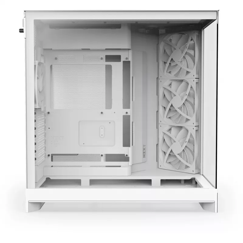 PC korpusas NZXT H9 Flow Midi Tower Baltas — ATX/EATX/Micro ATX/Mini-ITX, 3x140mm priekyje, 1x120mm gale, 2x3,5 colio ir 6x2,5 colio vietos, grūdintas stiklas